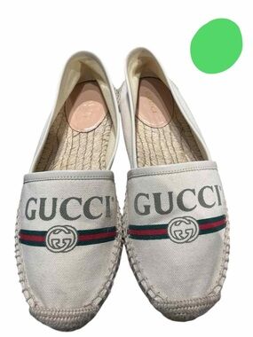 Gucci Cream Canvas Espadrilles with Green and Red Web Stripe